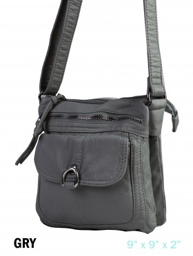 Solid Faux Leather Satchel W/ Multi Pocket