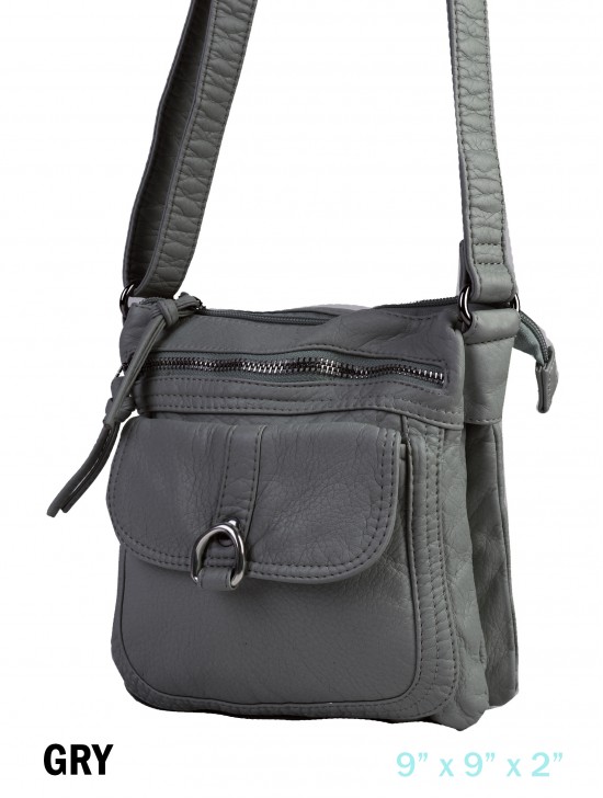 Solid Faux Leather Satchel W/ Multi Pocket