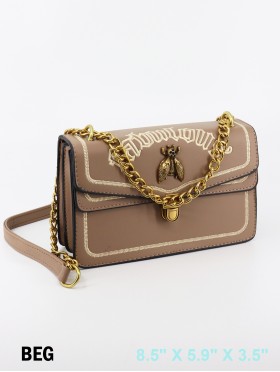 Elegant Faux Leather Crossbody Bag W/ Chain