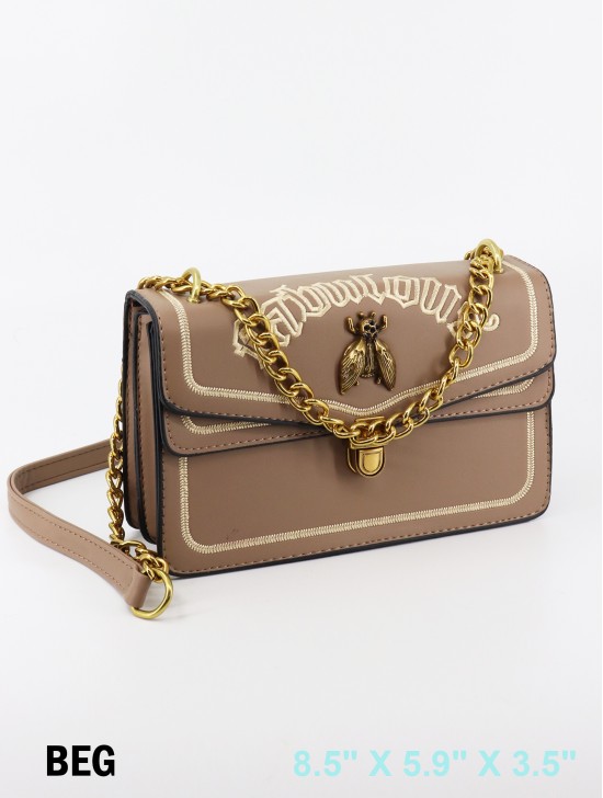 Elegant Faux Leather Crossbody Bag W/ Chain