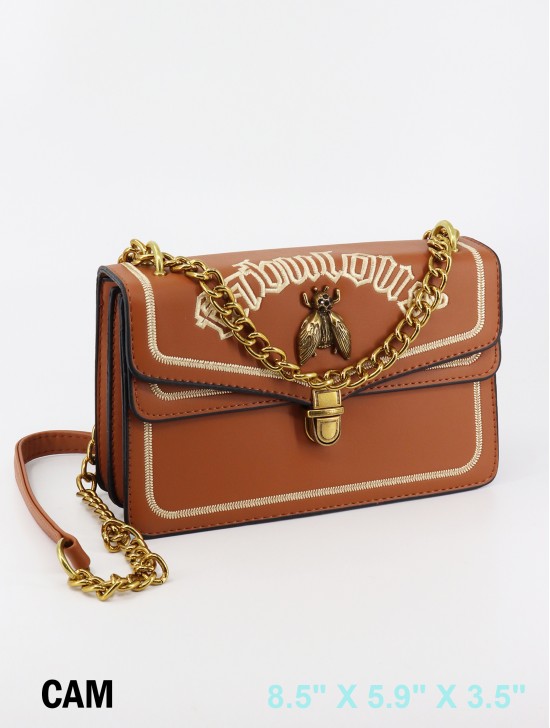 Elegant Faux Leather Crossbody Bag W/ Chain