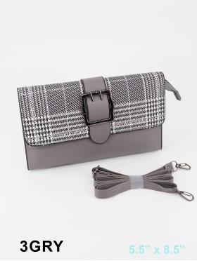 Plaid Crossbody Bag with Buckle Detailing