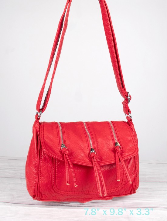 Solid Faux Leather Front Pocket Satchel