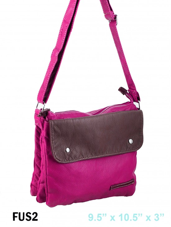 TWO TONE FAUX LEATHER SATCHEL