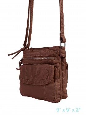 Solid Faux Leather Satchel W/ Multi Pocket