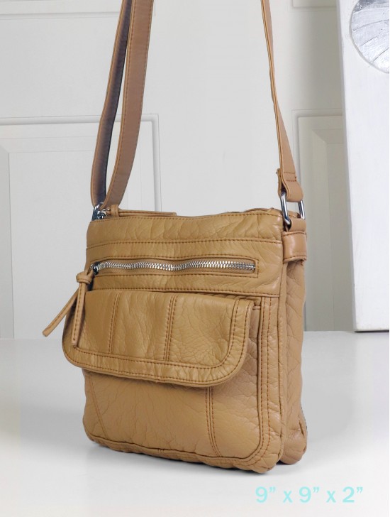 Solid Faux Leather Satchel W/ Multi Pocket