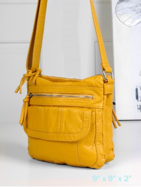 Solid Faux Leather Satchel W/ Multi Pocket