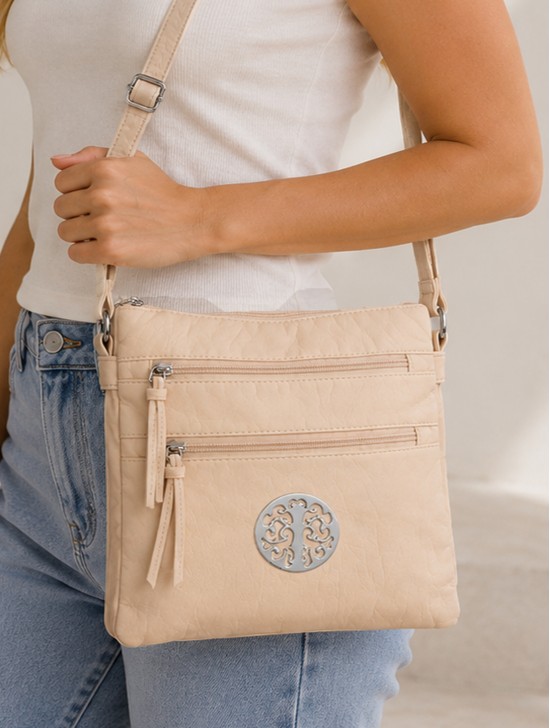 Front Zip Medallion Faux Leather Cross-body