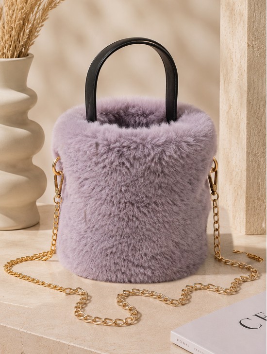 Plush Drawstring Bucket Bag