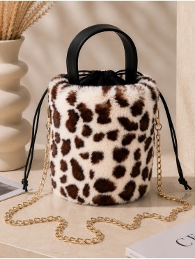 Leopard Print Plush Bucket Bag