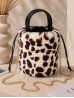 Leopard Print Plush Bucket Bag