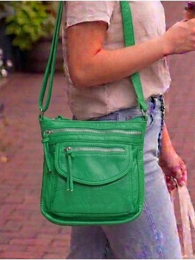 Solid Faux Leather Front Pocket Satchel