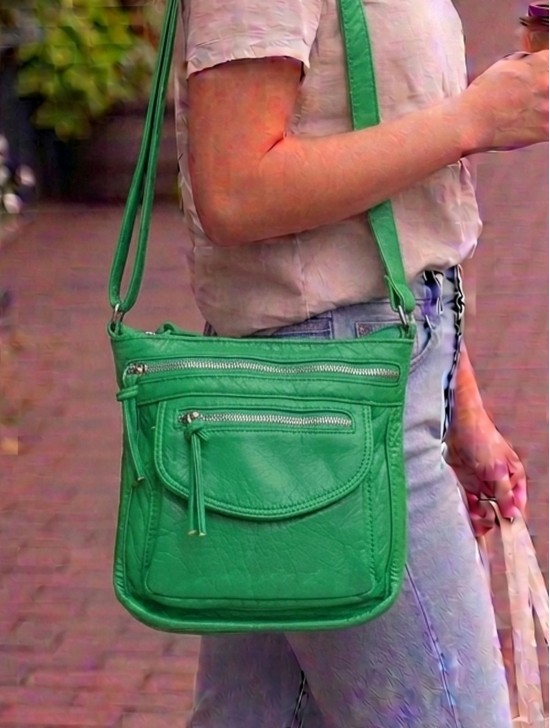 Solid Faux Leather Front Pocket Satchel