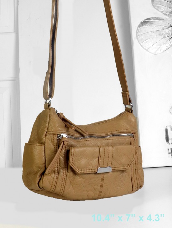 Solid Faux Leather Front Pocket Satchel