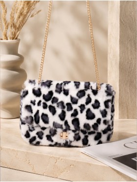 Leopard Print Plush Drawstring Purse