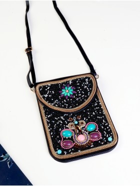 Hand-made Beaded Faux Leather Mini Purse