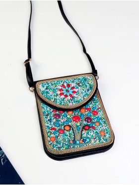 Hand-made Beaded Faux Leather Mini Purse