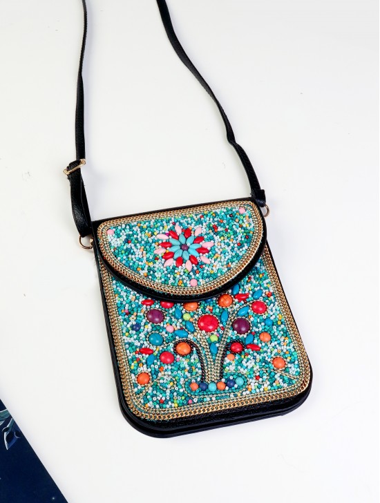 Hand-made Beaded Faux Leather Mini Purse