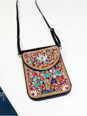 Hand-made Beaded Faux Leather Mini Purse
