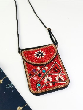 Hand-made Beaded Faux Leather Mini Purse