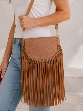 TASSELED FLAP CROSSBODY SATCHEL