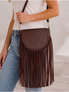 TASSELED FLAP CROSSBODY SATCHEL