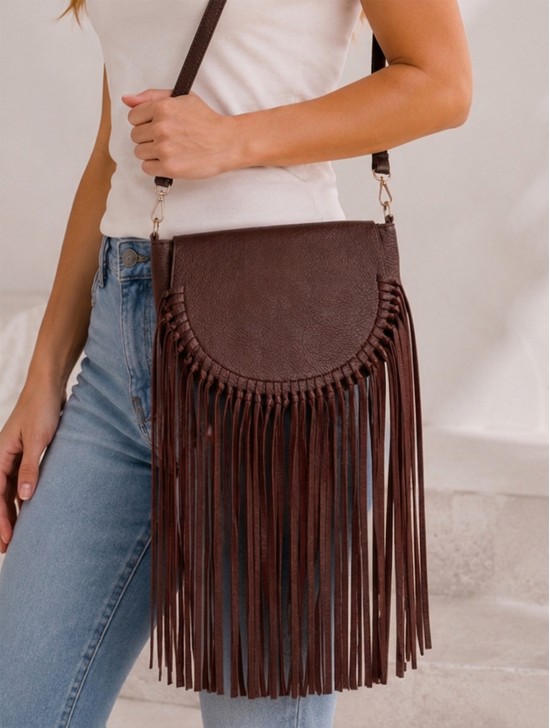 TASSELED FLAP CROSSBODY SATCHEL