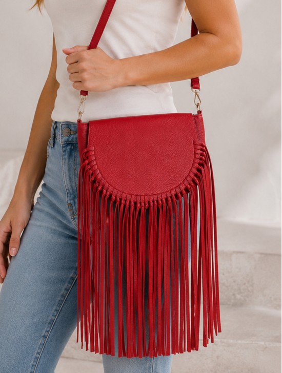 Faux Leather Fringe Crossbody Bag