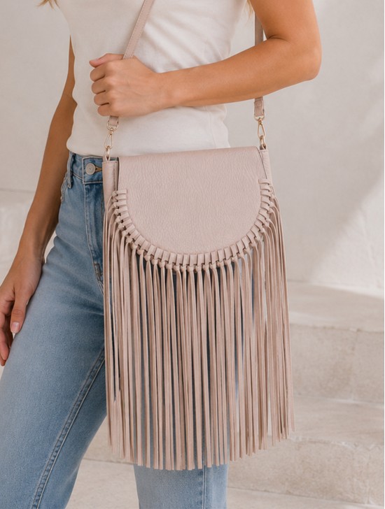 Faux Leather Fringe Crossbody Bag