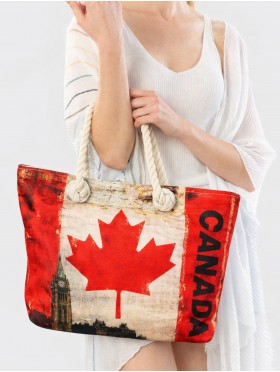 Canvas Canada Maple Leaf Print Shoulder Tote