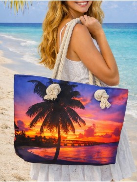 Canvas Palm Tree Print Shoulder Tote