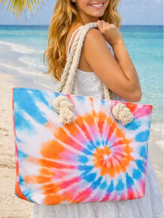 Canvas Tie Dye Print Shoulder Tote Canvas Tie Dye Print Shoulder Tote