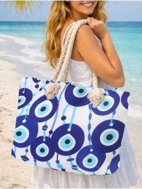 Canvas Circle Print Shoulder Tote