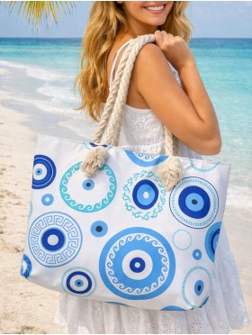 Canvas Circle Print Shoulder Tote