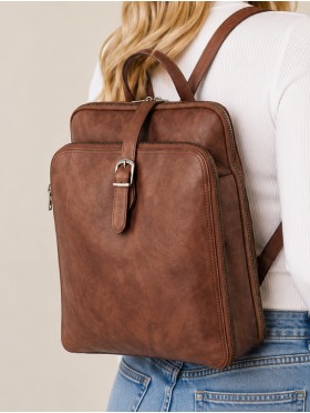 Faux Leather Laptop Backpack W/ Multiple Compartments