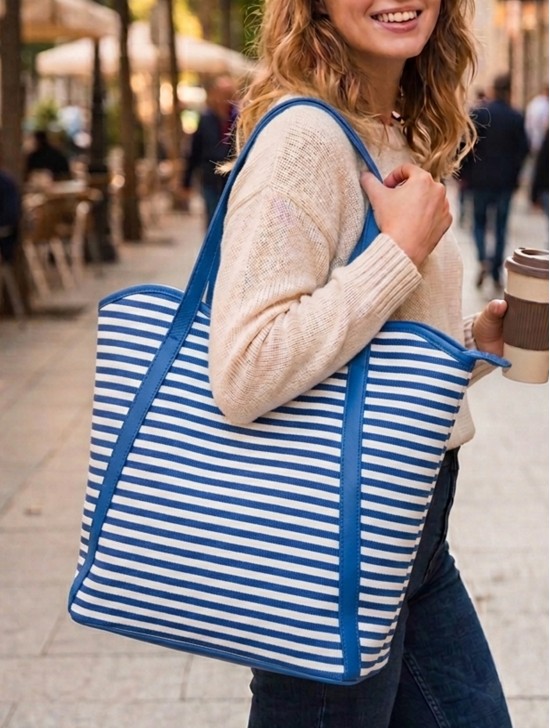 Waterproof Striped Print Tote Bag Waterproof Striped Print Tote Bag