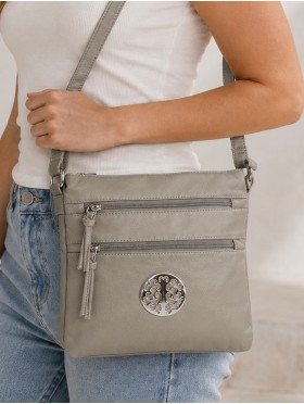 Front Zip Medallion Faux Leather Cross-body
