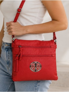 Front Zip Medallion Faux Leather Cross-body
