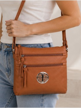 Front Zip Medallion Faux Leather Cross-body