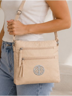 Front Zip Medallion Faux Leather Cross-body