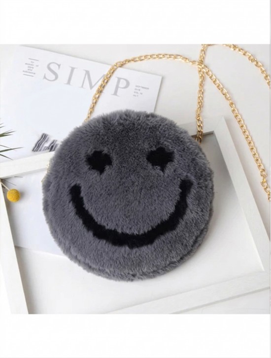 Smiley Face Plush Purse w/ Gold Chain