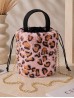 Leopard Print Plush Bucket Bag