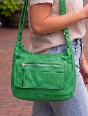 Solid Faux Leather Front Pocket Satchel