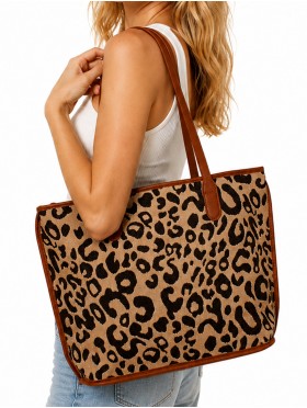 Leopard Print Tote Bag With Faux Leather Accents
