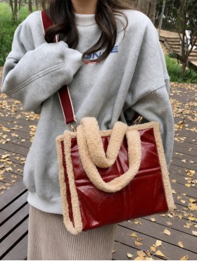Faux Leather Purse W/Fur trim.