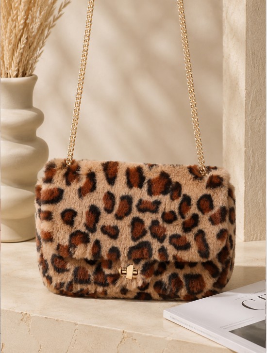 Leopard Print Plush Drawstring Purse Leopard Print Plush Drawstring Purse