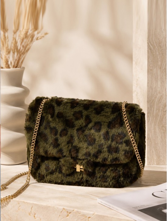 Leopard Print Plush Drawstring Purse Leopard Print Plush Drawstring Purse