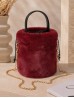 Solid Colour Plush Drawstring Bucket Bag