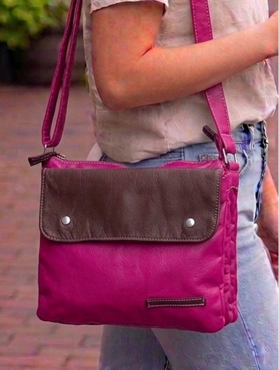 TWO TONE FAUX LEATHER SATCHEL
