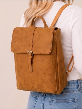 Faux Leather Laptop Backpack W/ Multiple Compartments